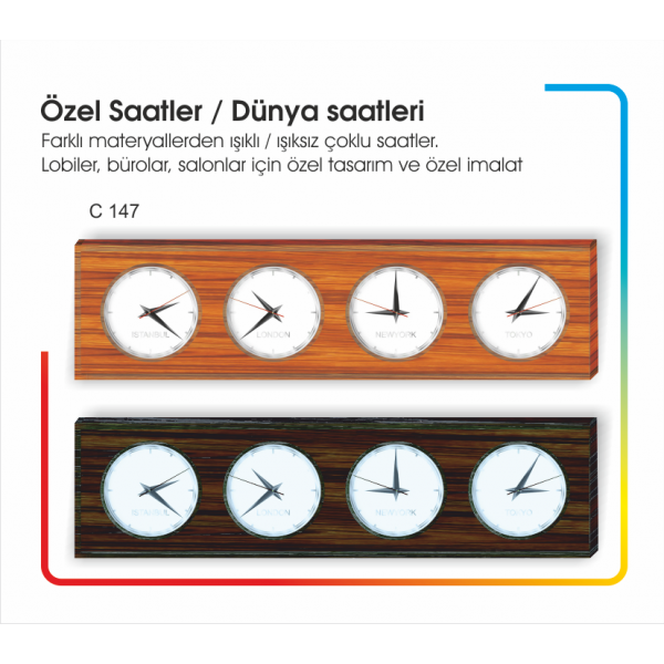 C147 Ayna - Ahşap Dünya Duvar Saati